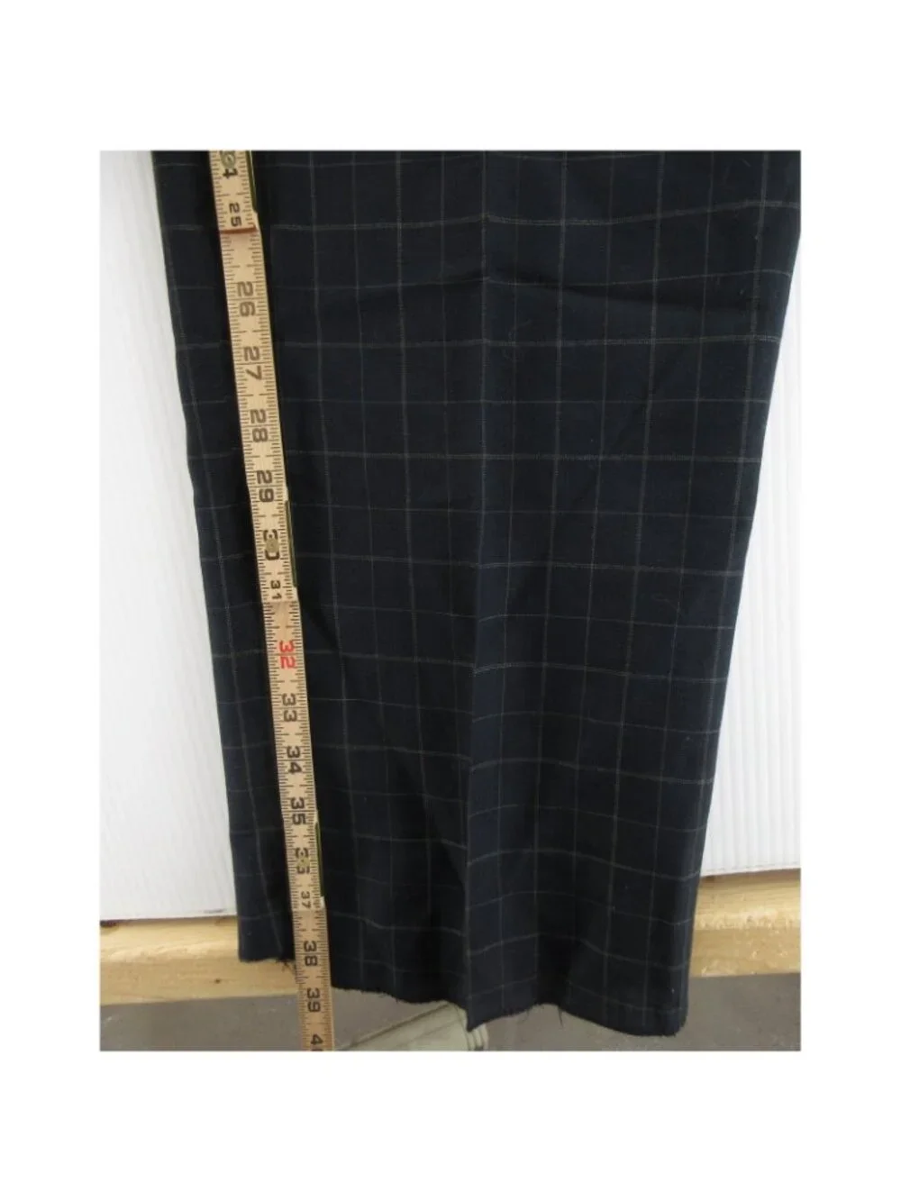 VGT Lands End Pants 42 Navy Wool Linen Check Pleated Trousers USA NEW